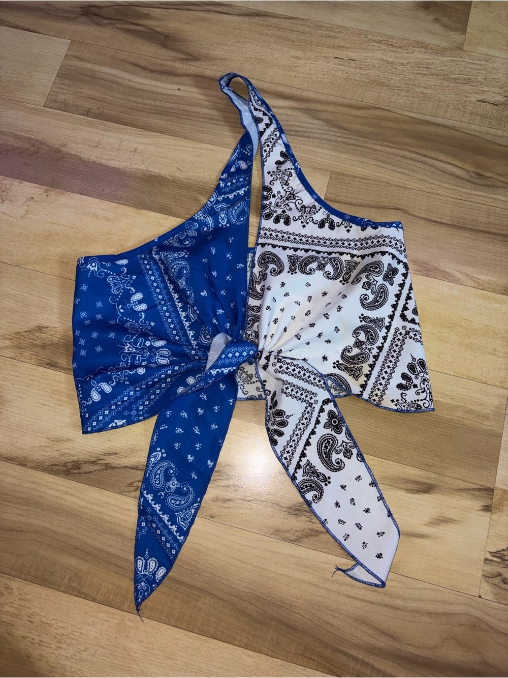 SHEIN Blue & White Bandana Tie-Front Camisole